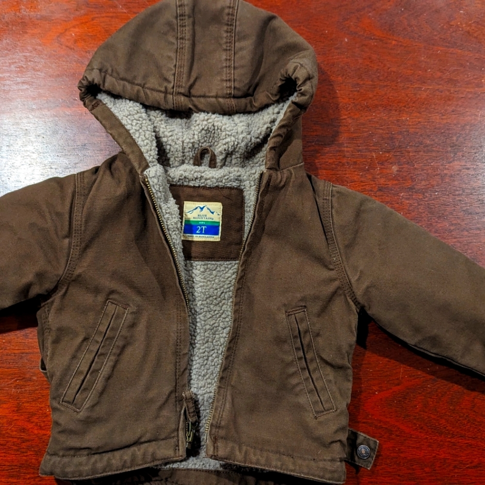 Boys 2t brown jacket with shearling lining EUC